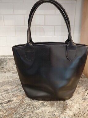 Vintage Longchamp Le Pliage Cuir Leather Black Mini Leather Tote Bag